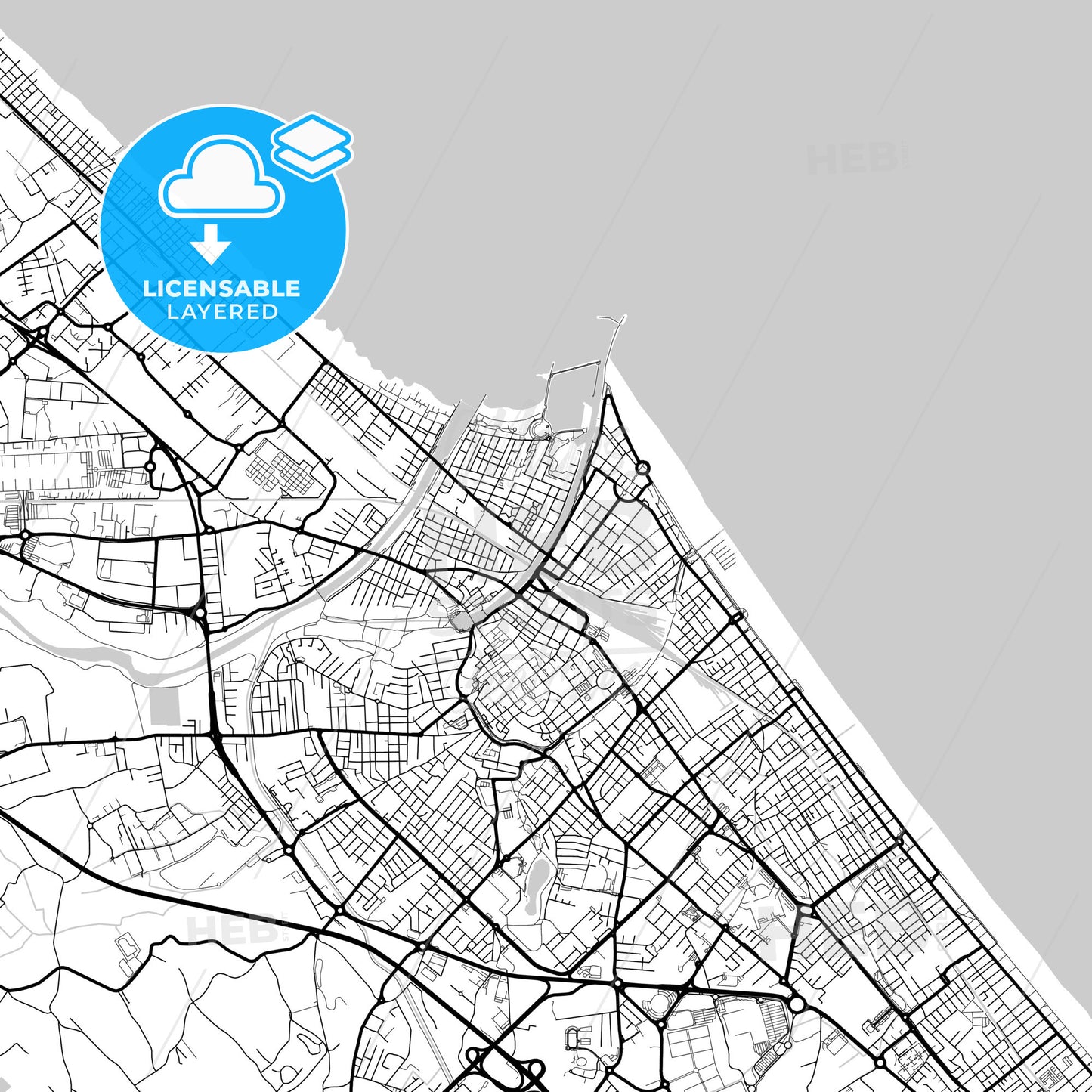 Layered PDF map of Rimini, Emilia-Romagna, Italy