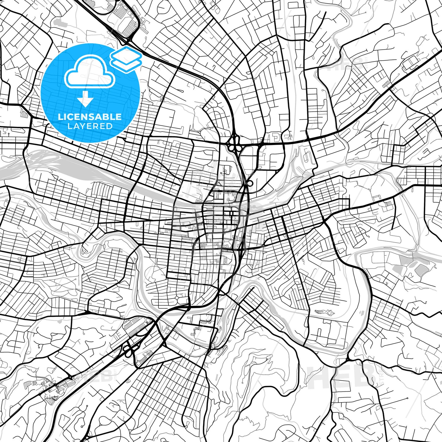 Layered PDF map of Roanoke, Virginia, United States