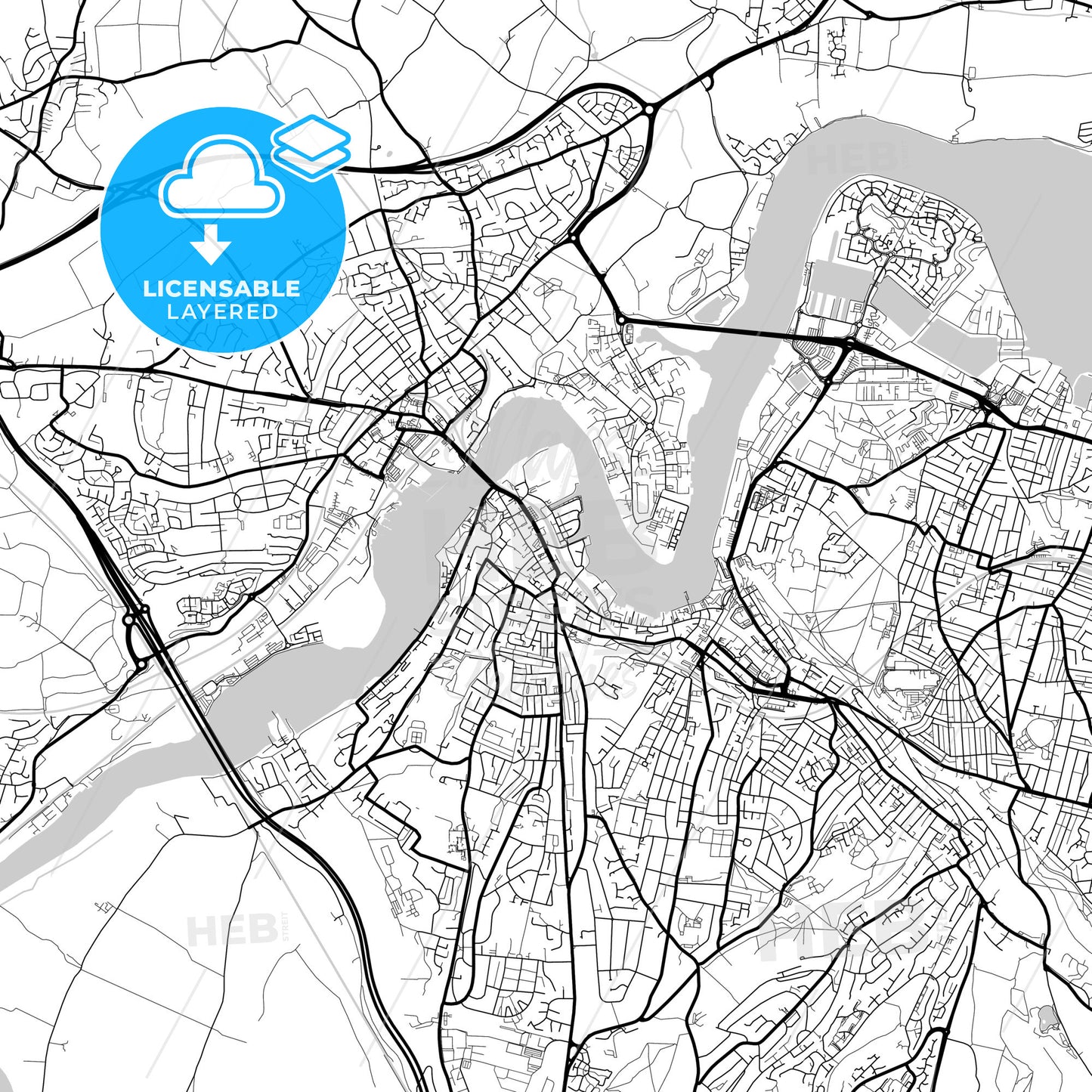 Layered PDF map of Rochester, South East England, England