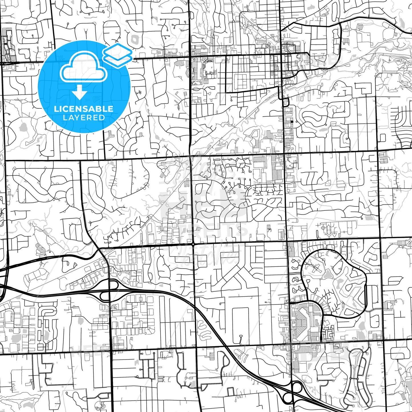 Layered PDF map of Rochester Hills, Michigan, United States