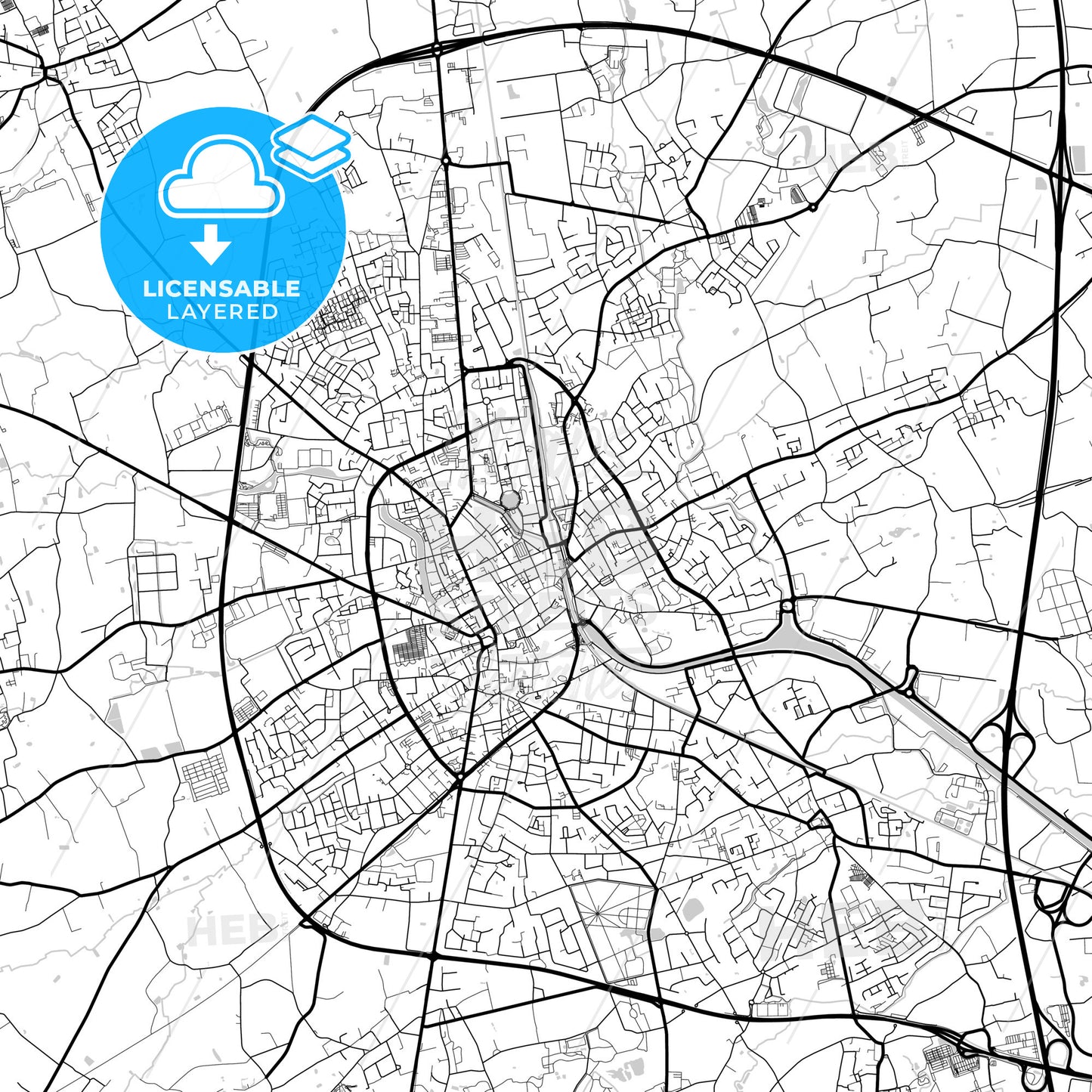 Layered PDF map of Roeselare, West Flanders, Belgium