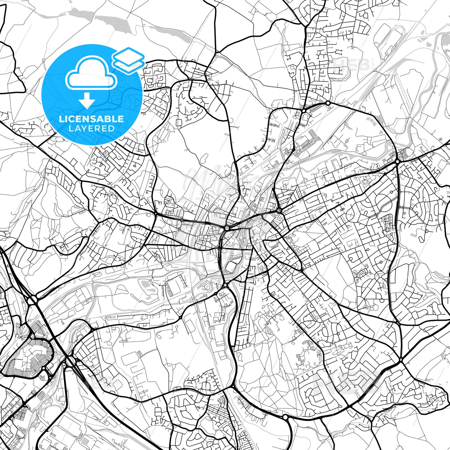 Layered PDF map of Rotherham, Yorkshire and the Humber, England