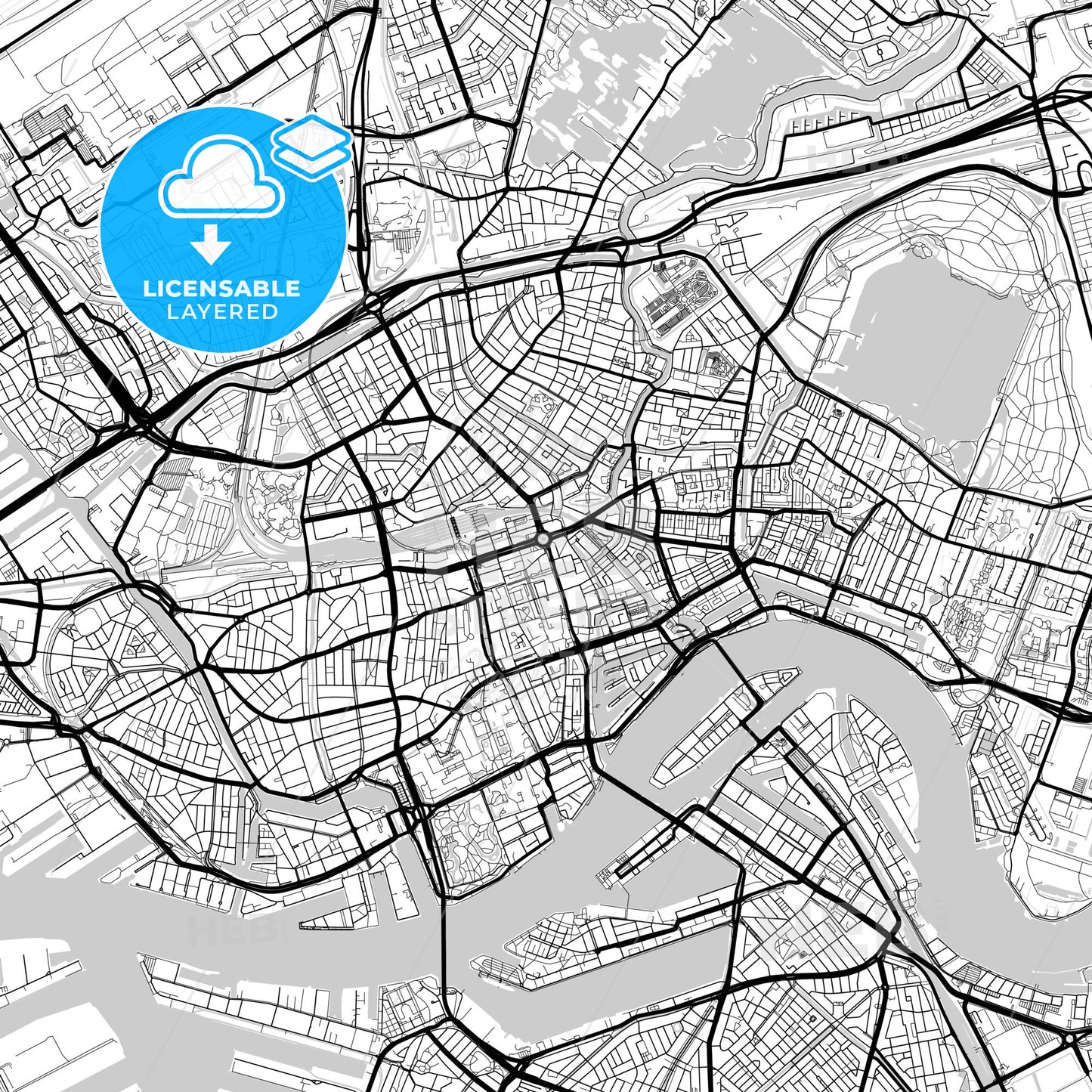 Layered PDF map of Rotterdam, South Holland, Netherlands