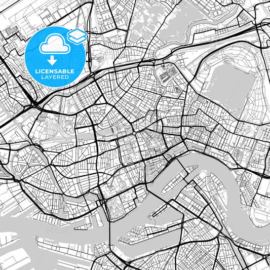 Layered PDF map of Rotterdam, South Holland, Netherlands