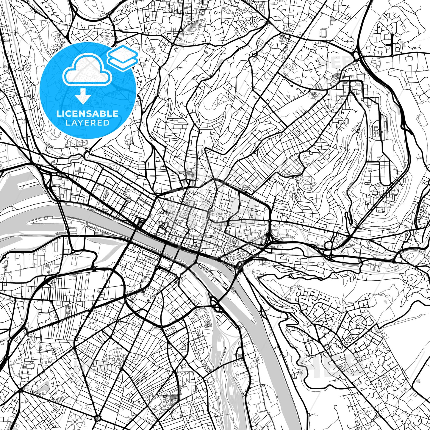 Layered PDF map of Rouen, Seine-Maritime, France