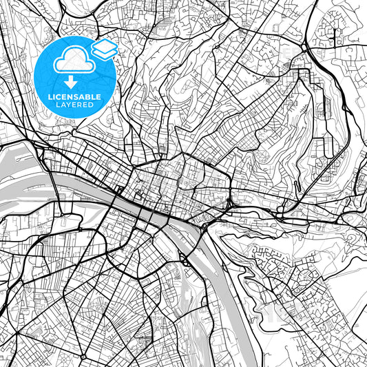 Layered PDF map of Rouen, Seine-Maritime, France