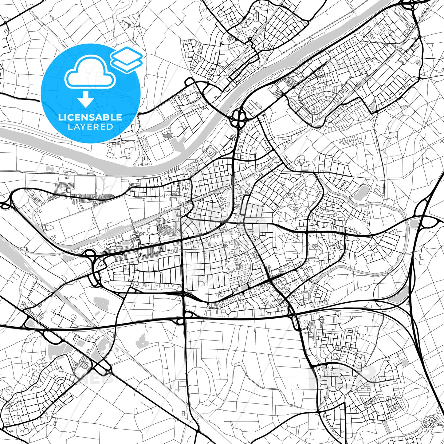 Layered PDF map of Russelsheim am Main, Hesse, Germany