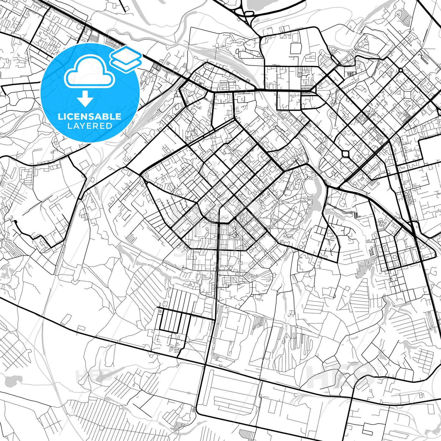 Layered PDF map of Ryazan, Ryazan Oblast, Russia