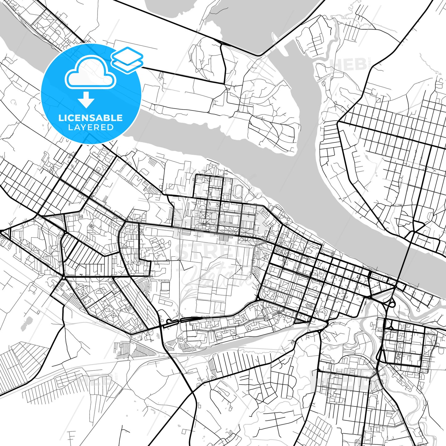 Layered PDF map of Rybinsk, Yaroslavl Oblast, Russia