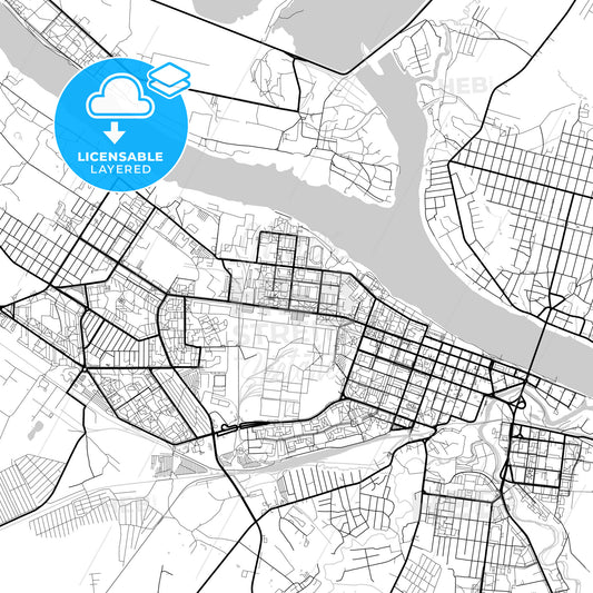 Layered PDF map of Rybinsk, Yaroslavl Oblast, Russia