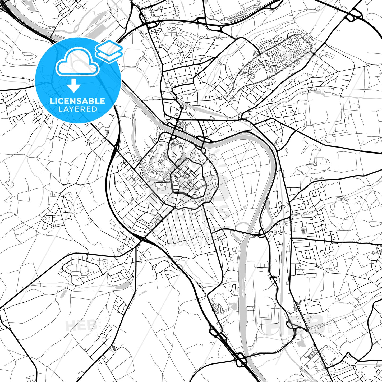 Layered PDF map of Saarlouis, Saarland, Germany