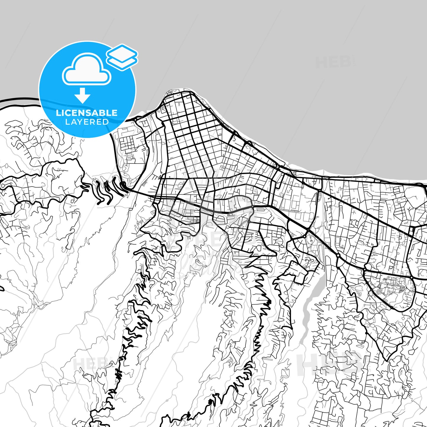 Layered PDF map of Saint-Denis, Réunion, France