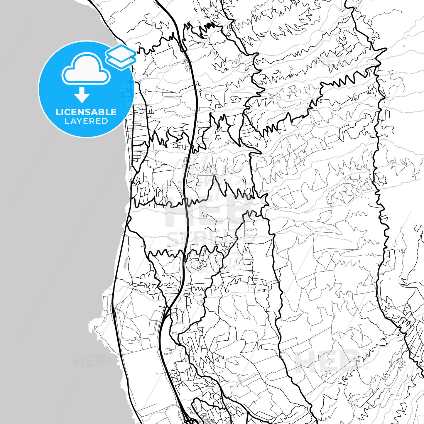 Layered PDF map of Saint-Leu, Réunion, France