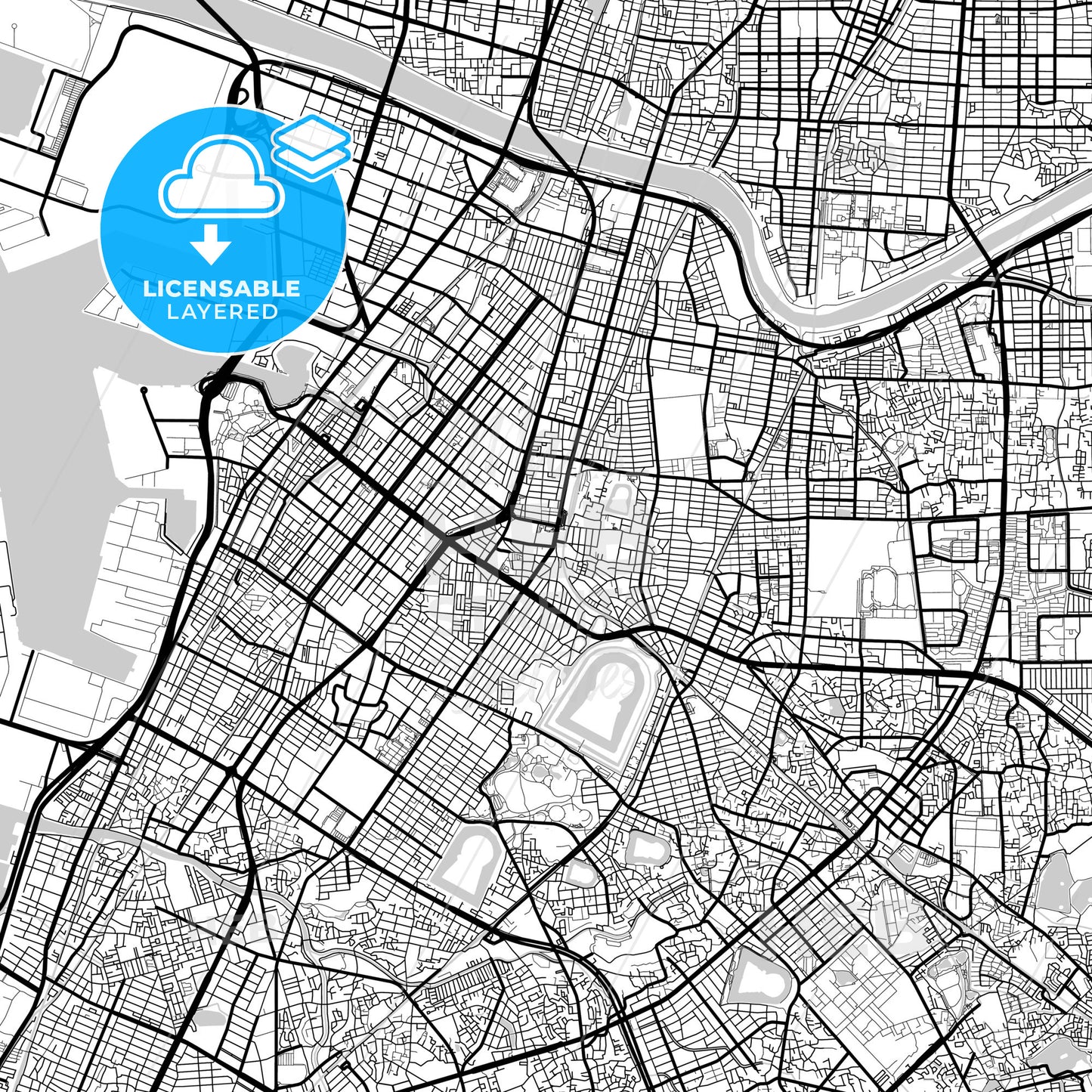 Layered PDF map of Sakai, Osaka, Japan