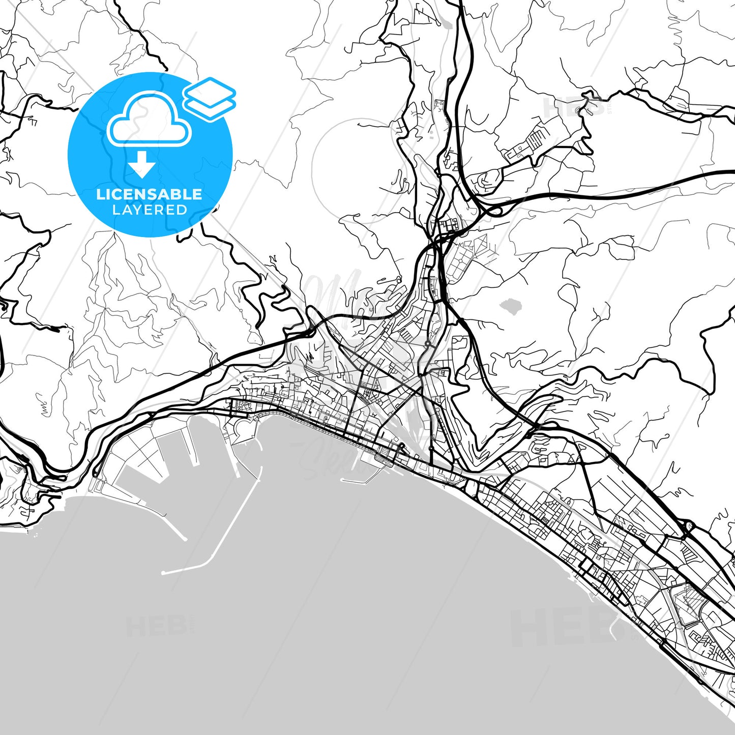 Layered PDF map of Salerno, Campania, Italy