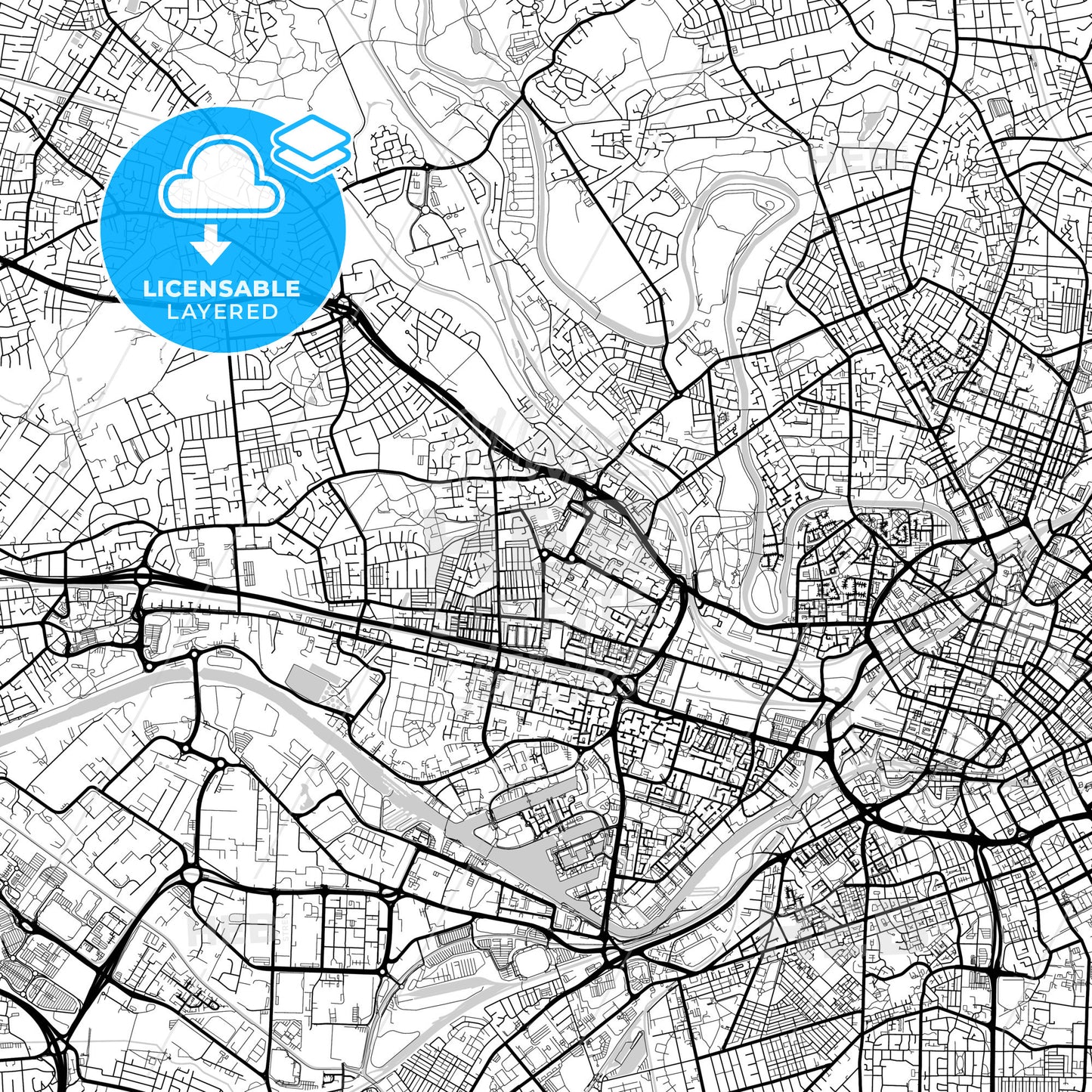 Layered PDF map of Salford, North West England, England