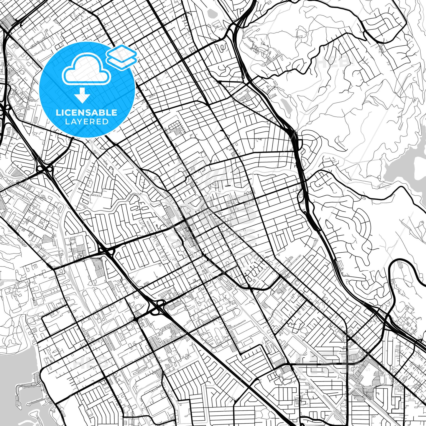 Layered PDF map of San Leandro, California, United States