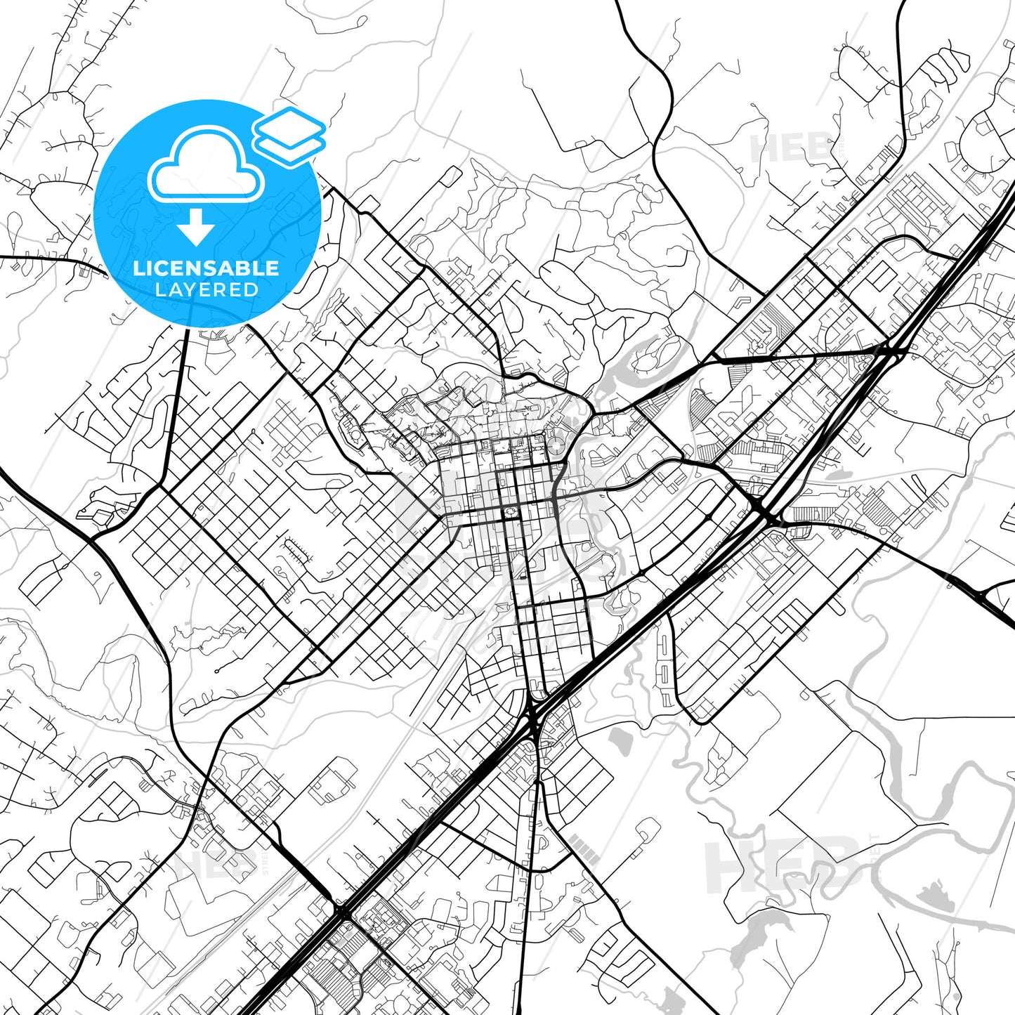 Layered PDF map of San Marcos, Texas, United States