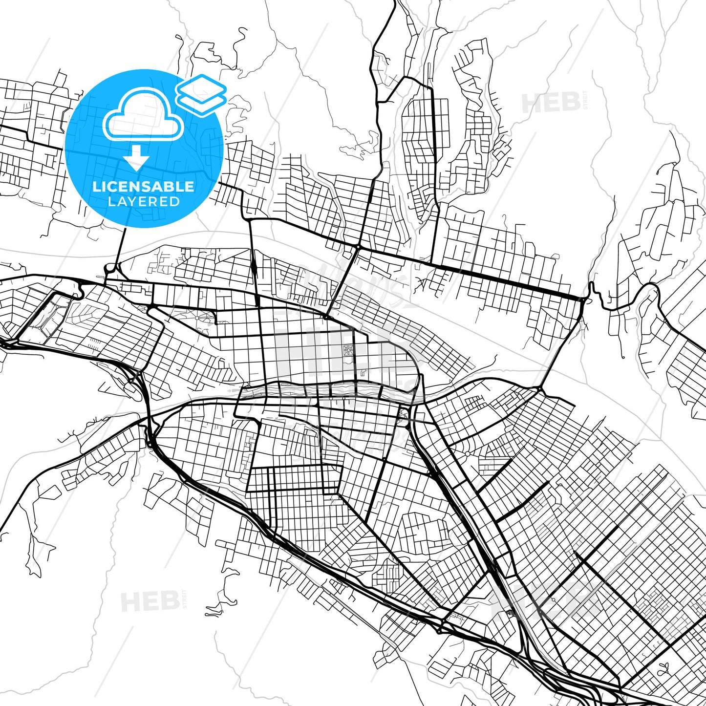 Layered PDF map of San Salvador de Jujuy, Argentina