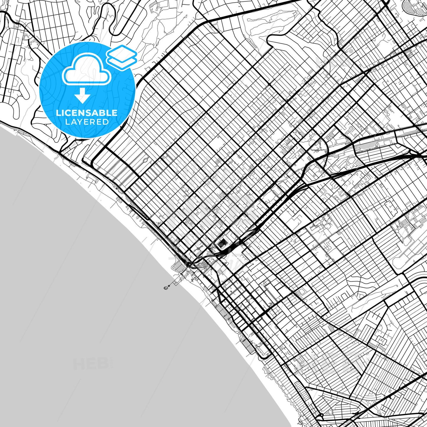 Layered PDF map of Santa Monica, California, United States