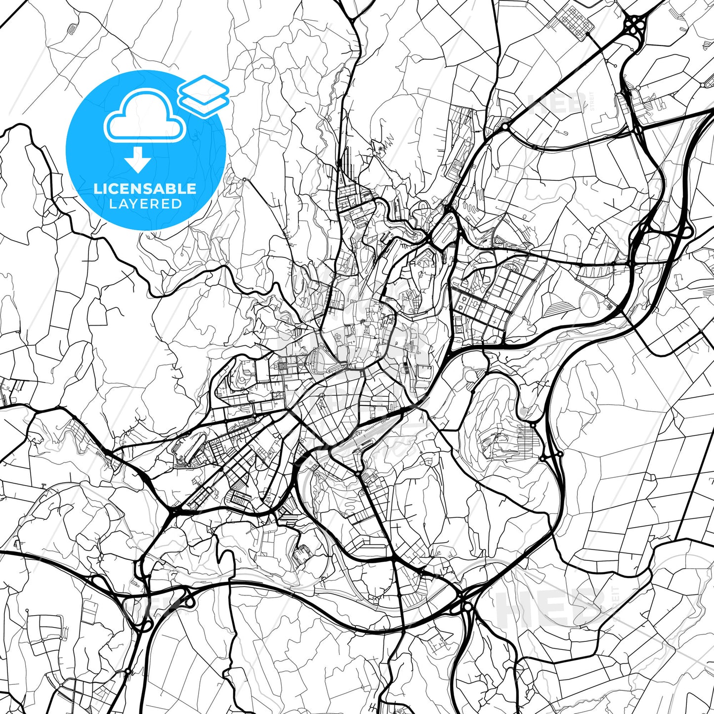 Layered PDF map of Santiago de Compostela, A Coruña, Spain