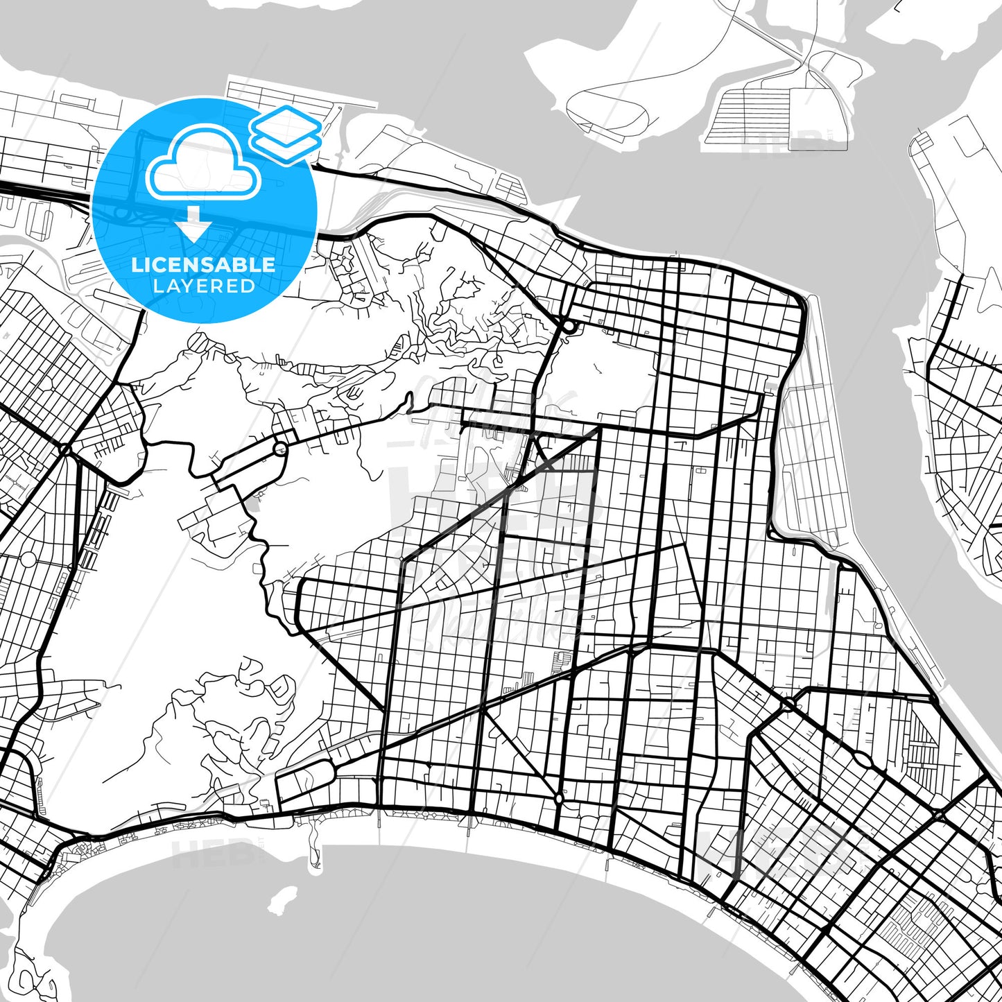 Layered PDF map of Santos, Brazil