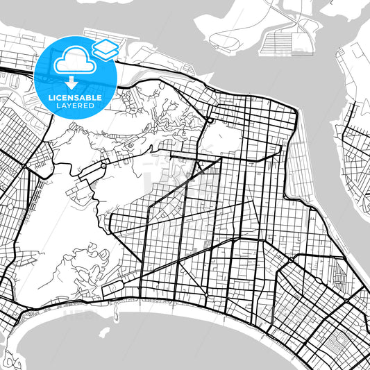 Layered PDF map of Santos, Brazil