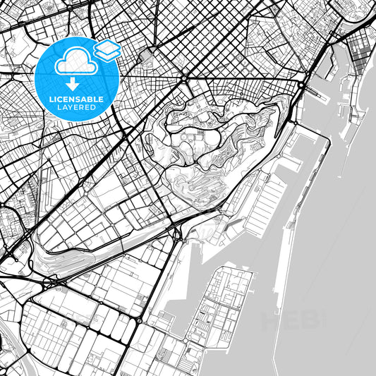 Layered PDF map of Sants-Montjuïc, Barcelona, Spain