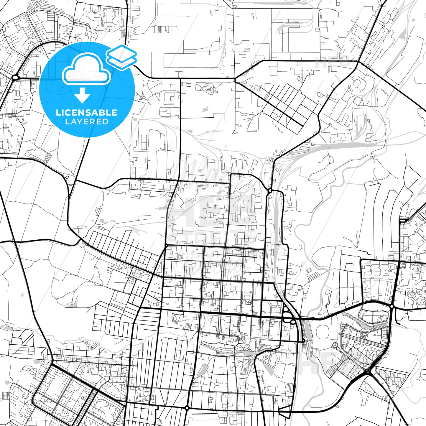 Layered PDF map of Saransk, Republic of Mordovia, Russia