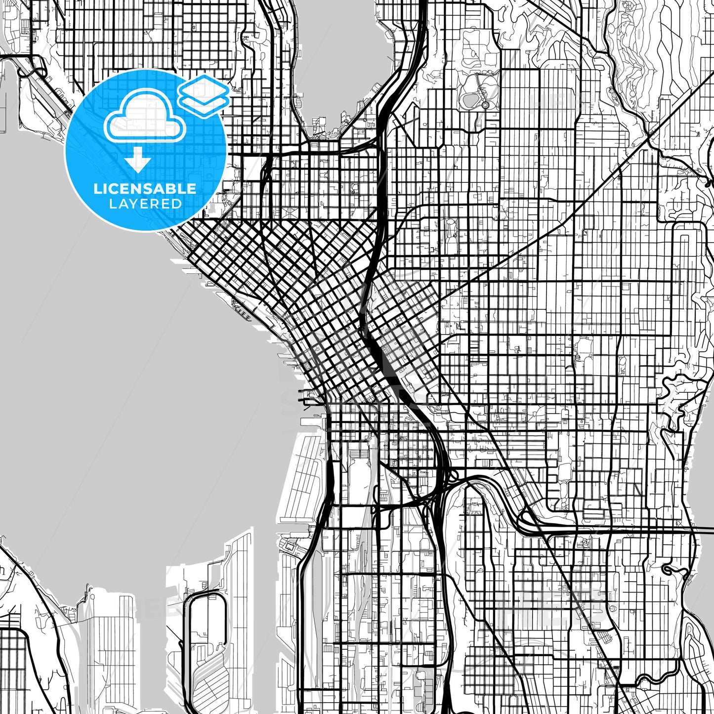 Layered PDF map of Seattle, Washington, United States