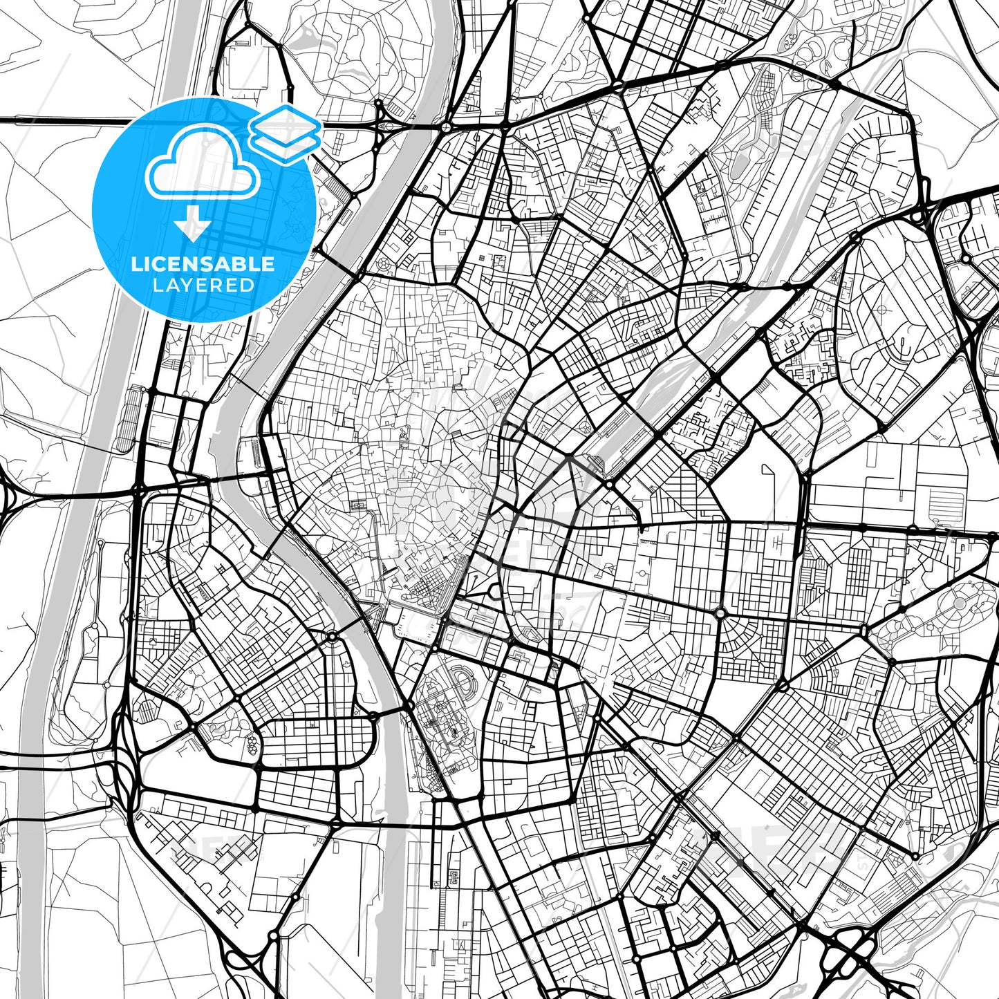 Layered PDF map of Sevilla, Spain