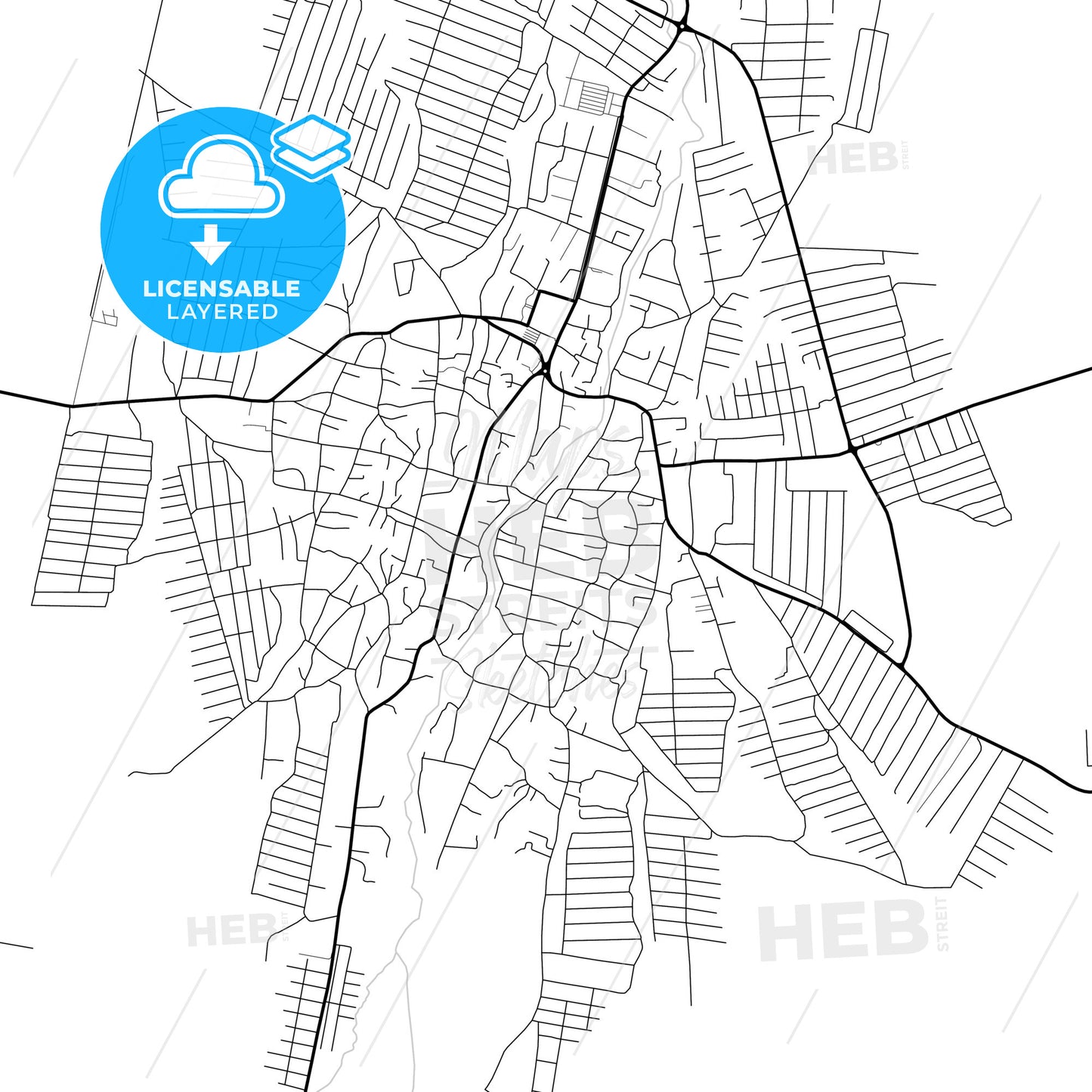 Layered PDF map of Shali, Chechen Republic, Russia