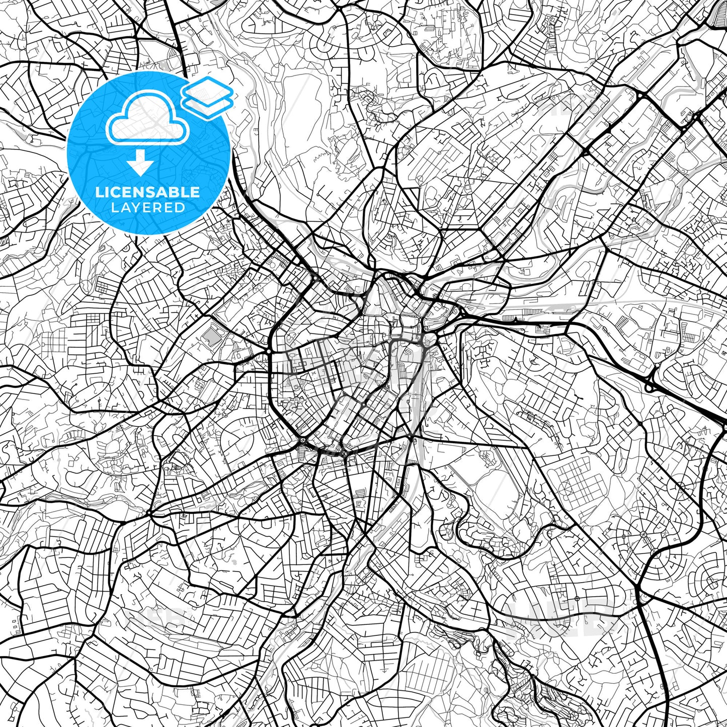 Layered PDF map of Sheffield, Yorkshire and the Humber, England