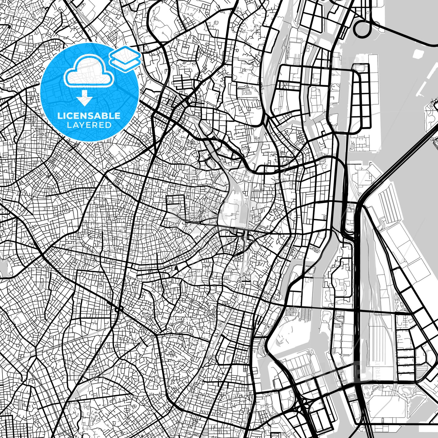 Layered PDF map of Shinagawa, Tokyo, Japan