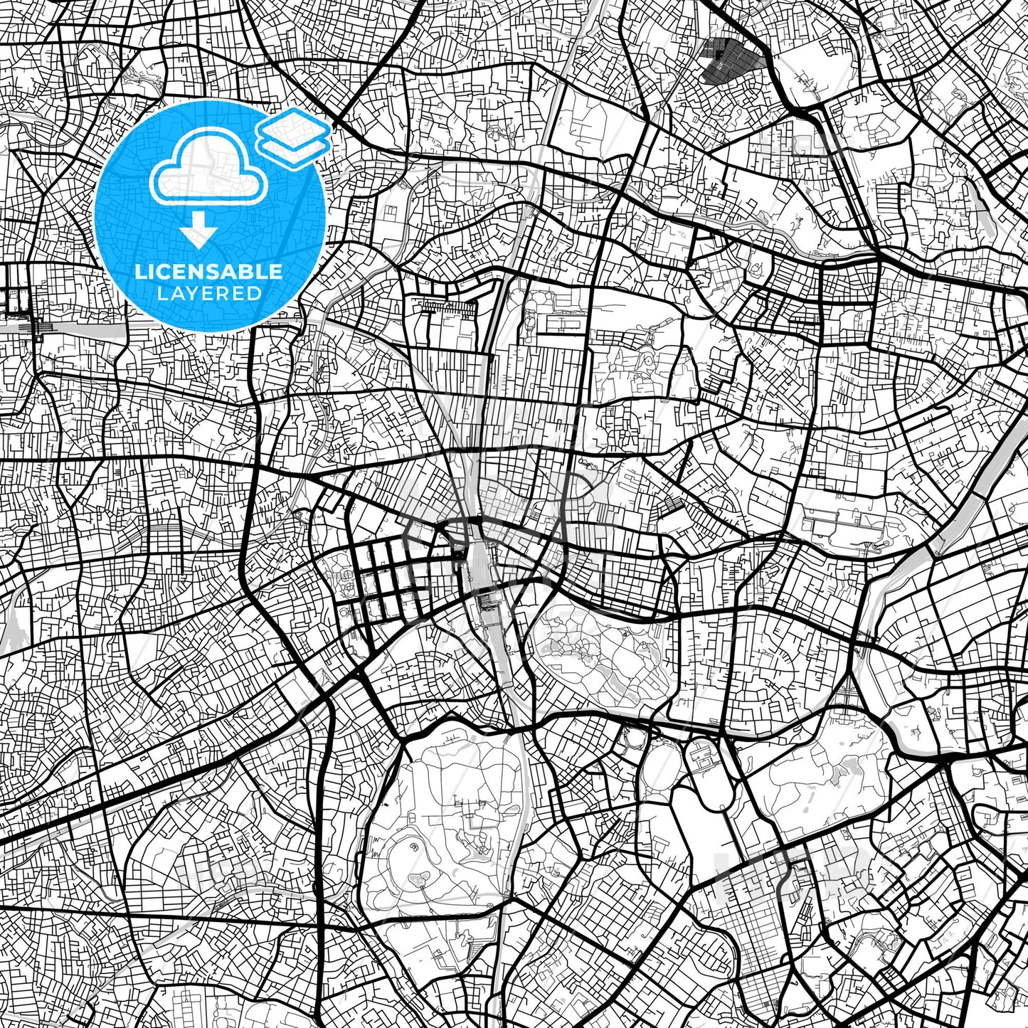 Layered PDF map of Shinjuku, Tokyo, Japan