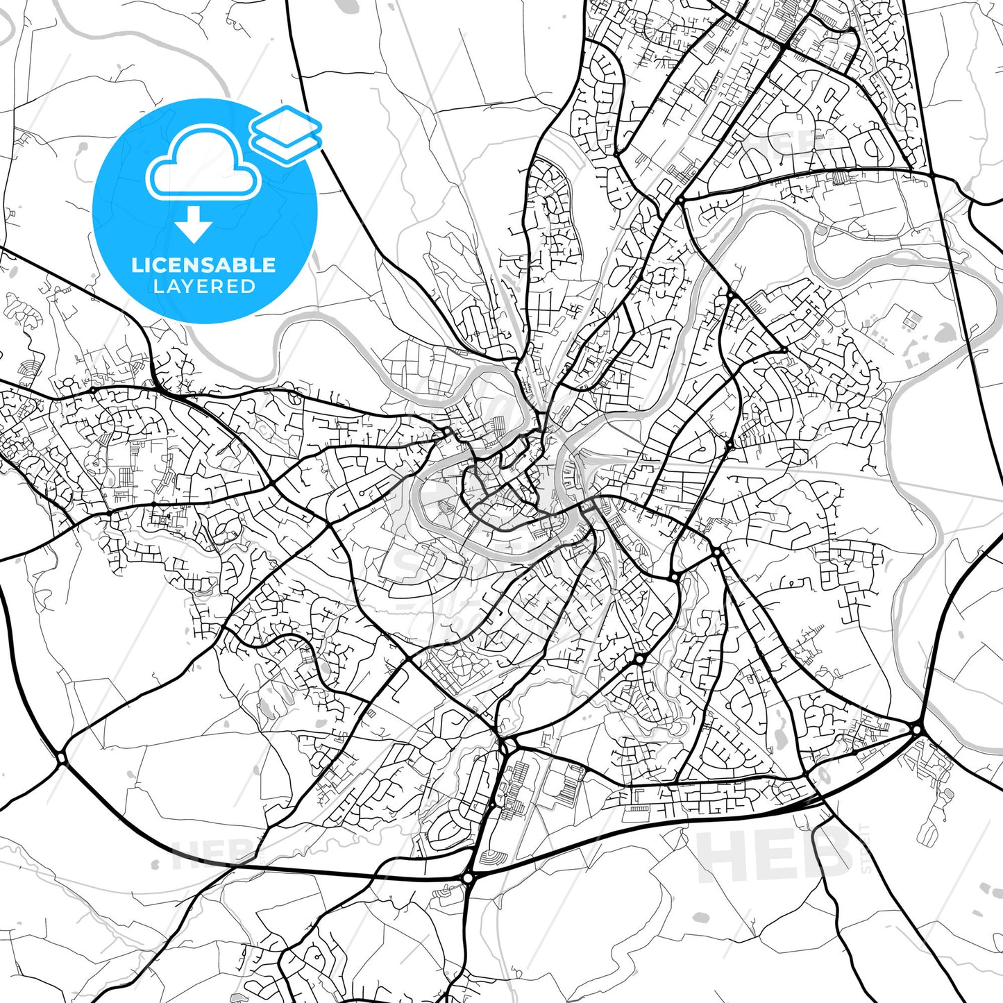 Layered PDF map of Shrewsbury, West Midlands, England