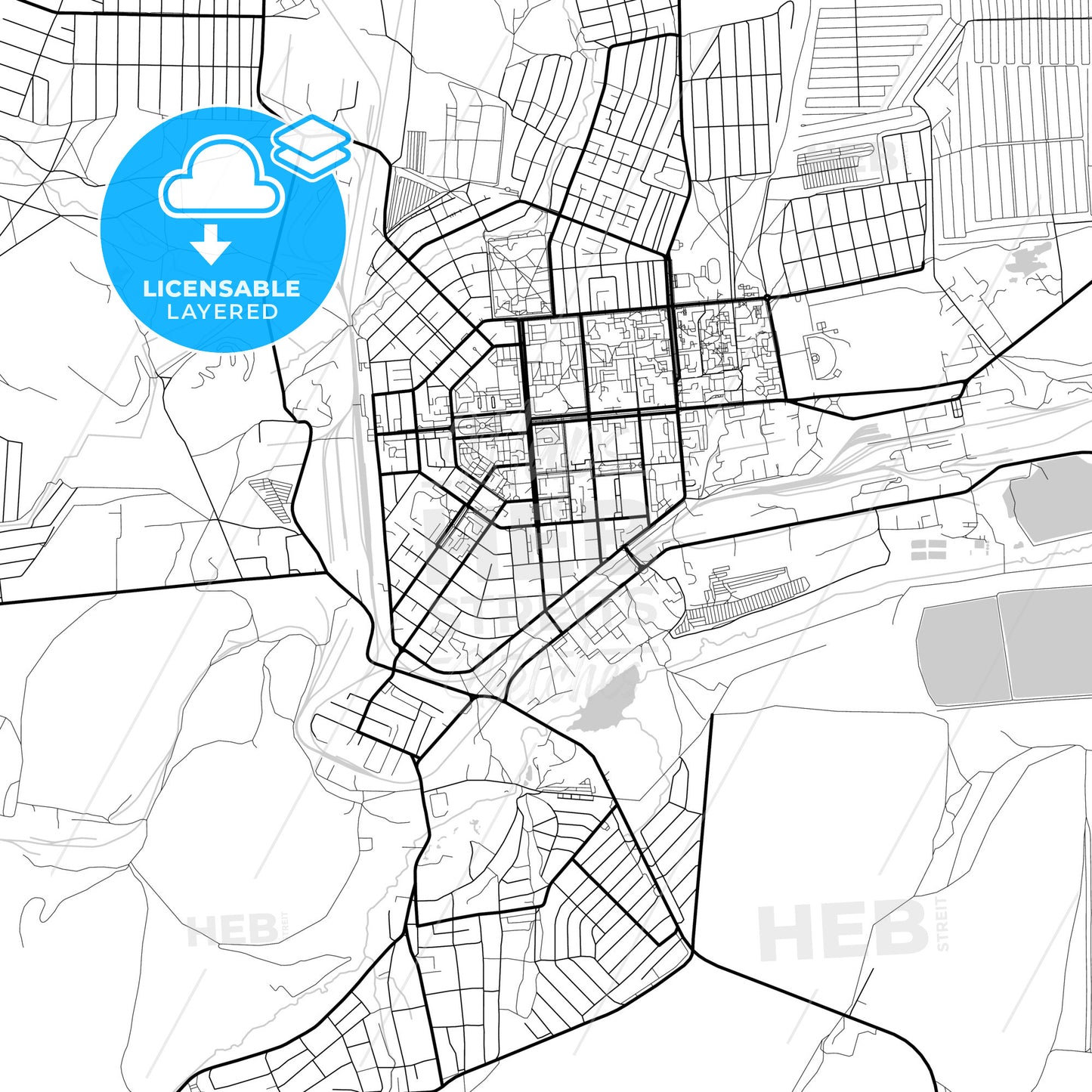 Layered PDF map of Sibay, Republic of Bashkortostan, Russia