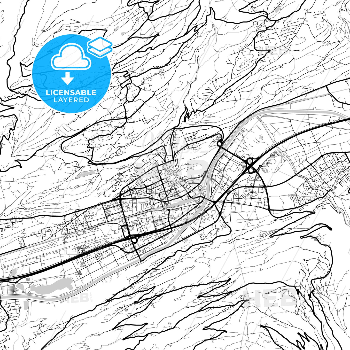 Layered PDF map of Sion, Switzerland