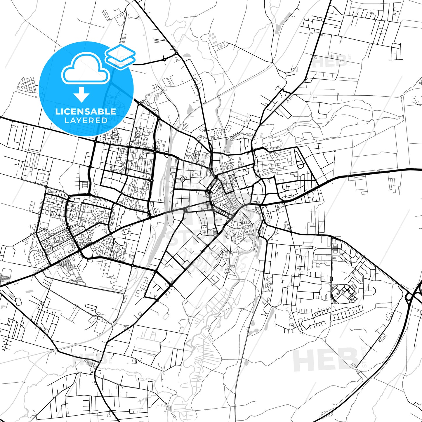 Layered PDF map of Słupsk, Pomeranian, Poland