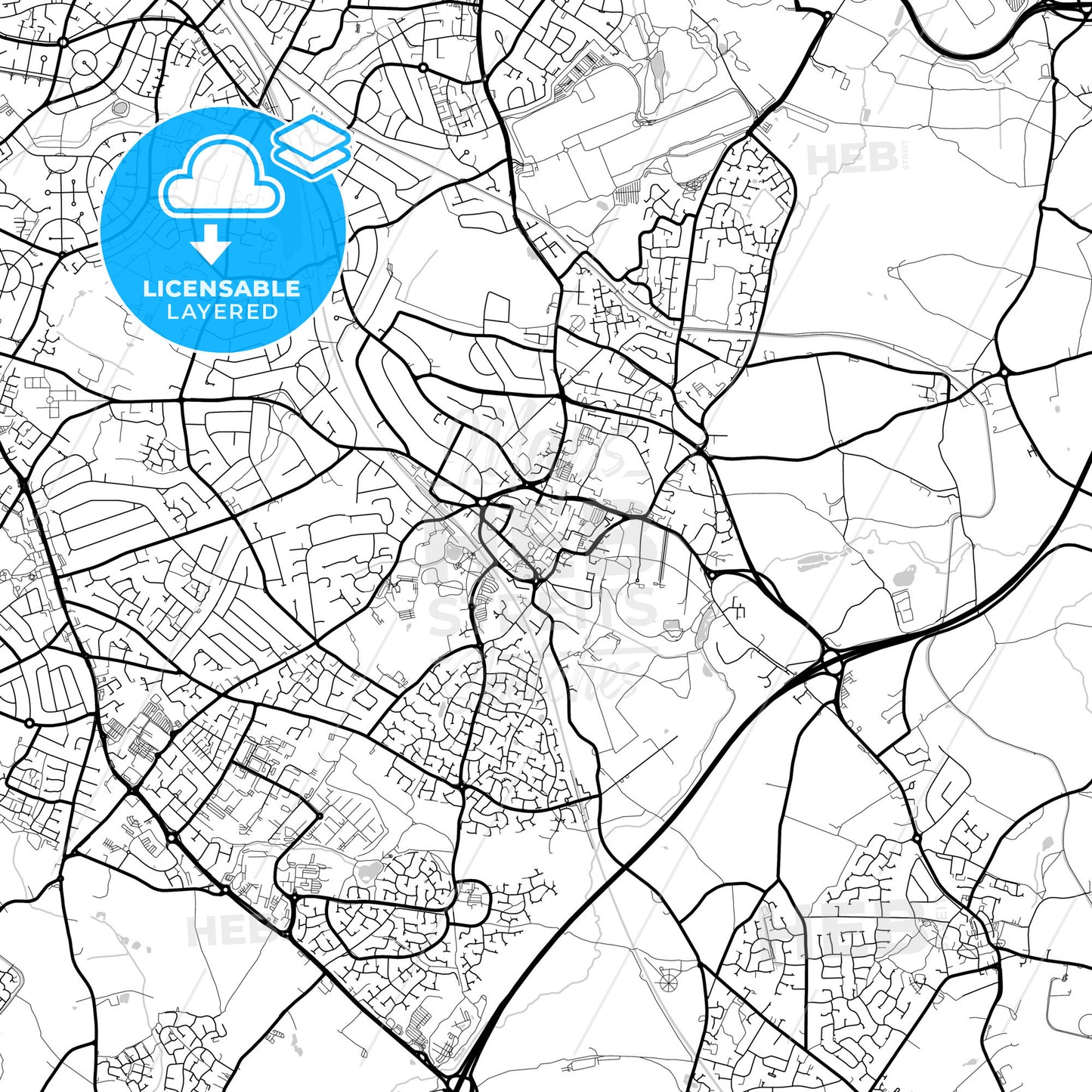 Layered PDF map of Solihull, West Midlands, England