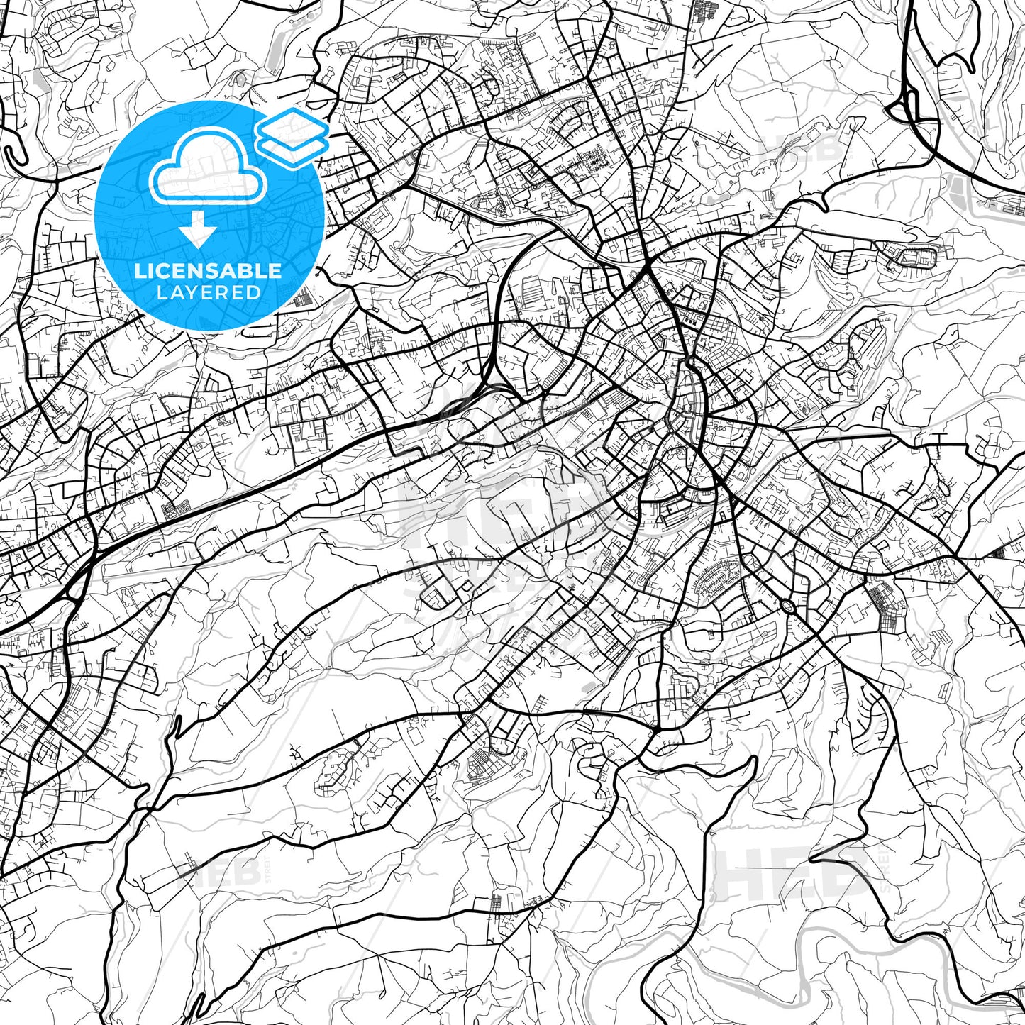 Layered PDF map of Solingen, North Rhine-Westphalia, Germany