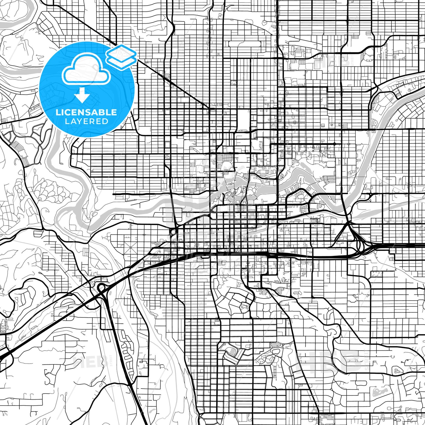 Layered PDF map of Spokane, Washington, United States