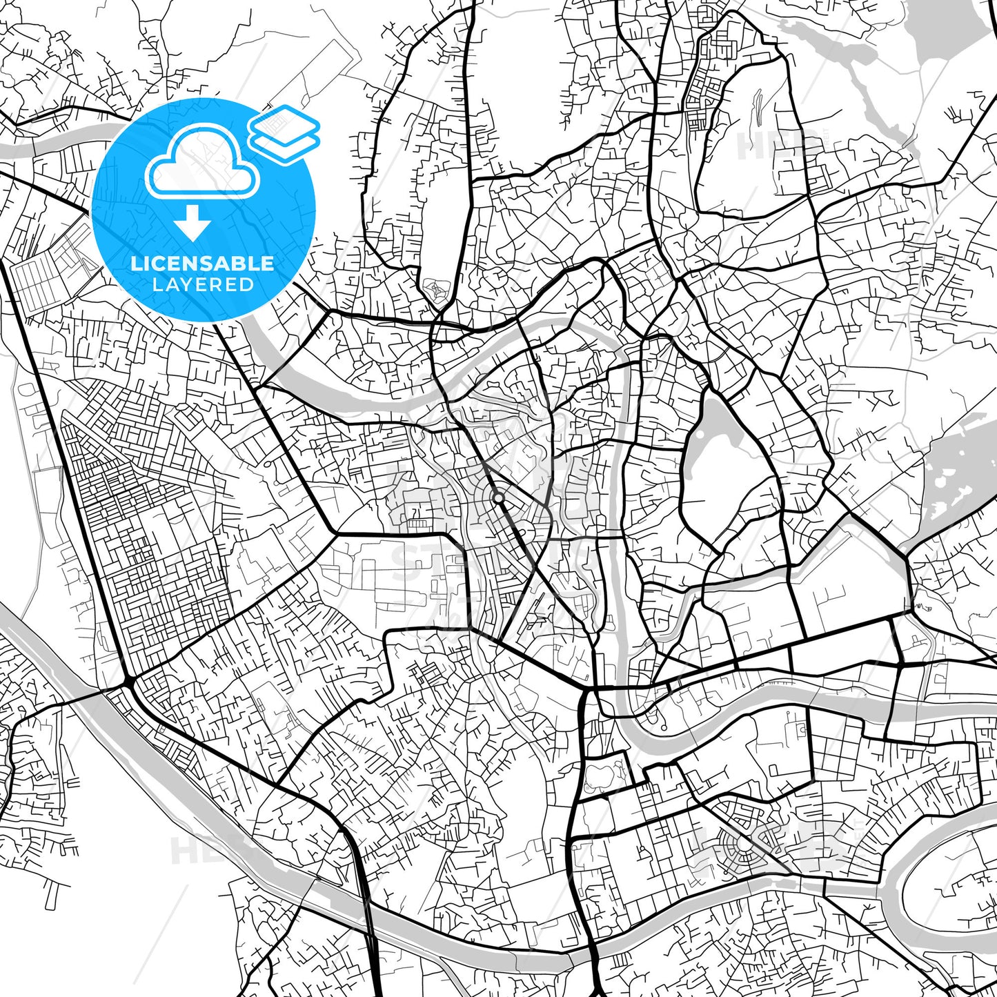 Layered PDF map of Srinagar, Jammu and Kashmir, India