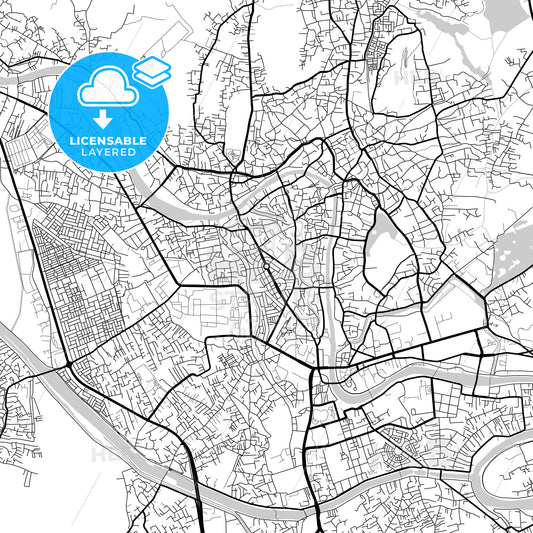 Layered PDF map of Srinagar, Jammu and Kashmir, India