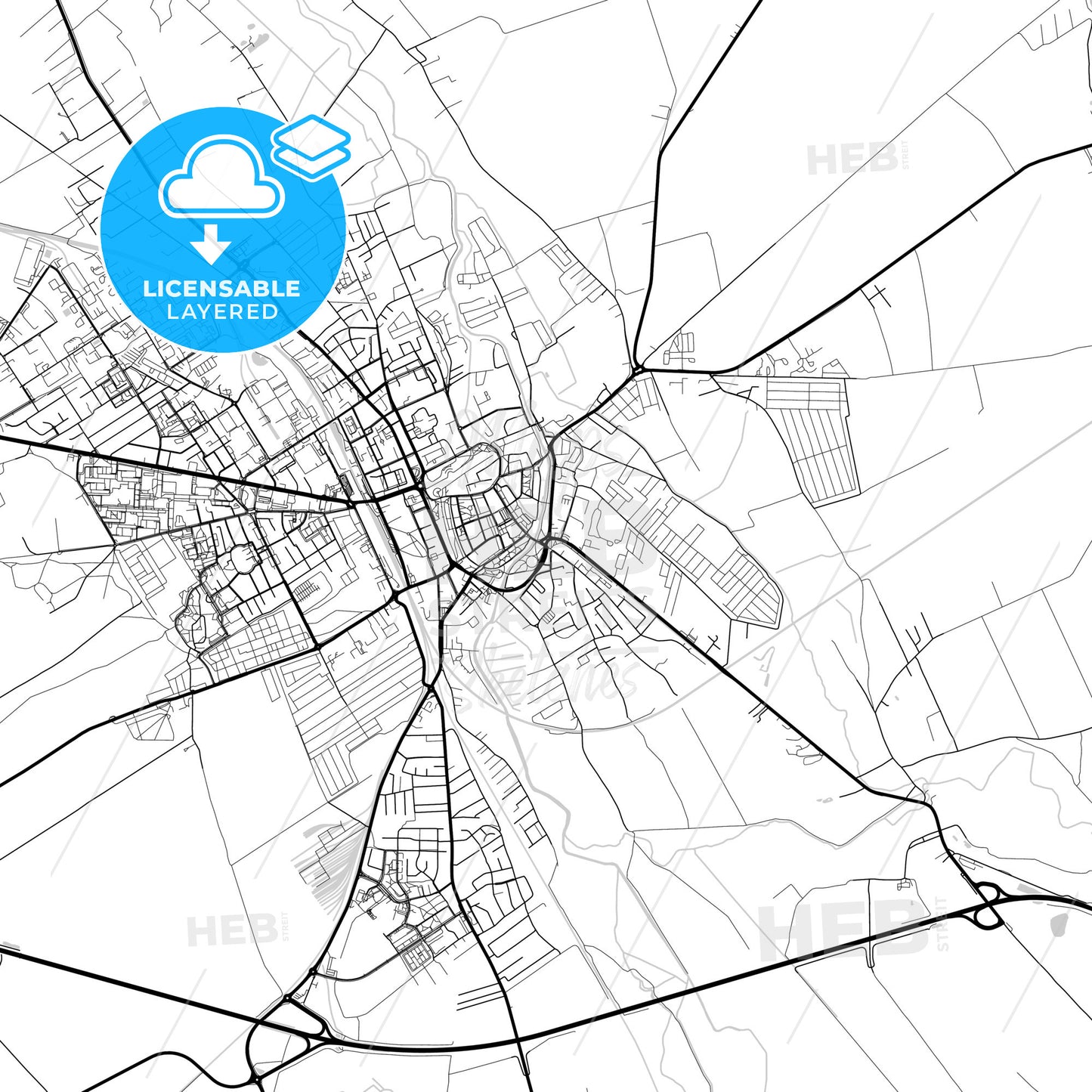 Layered PDF map of Stargard, West Pomeranian, Poland