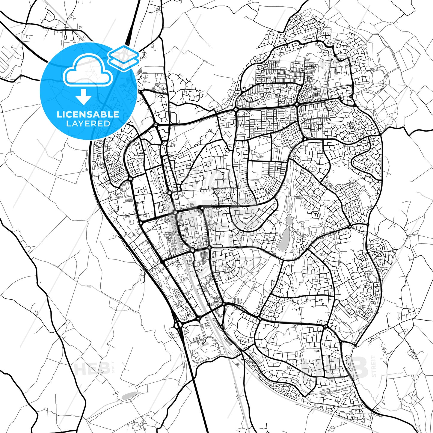 Layered PDF map of Stevenage, East of England, England