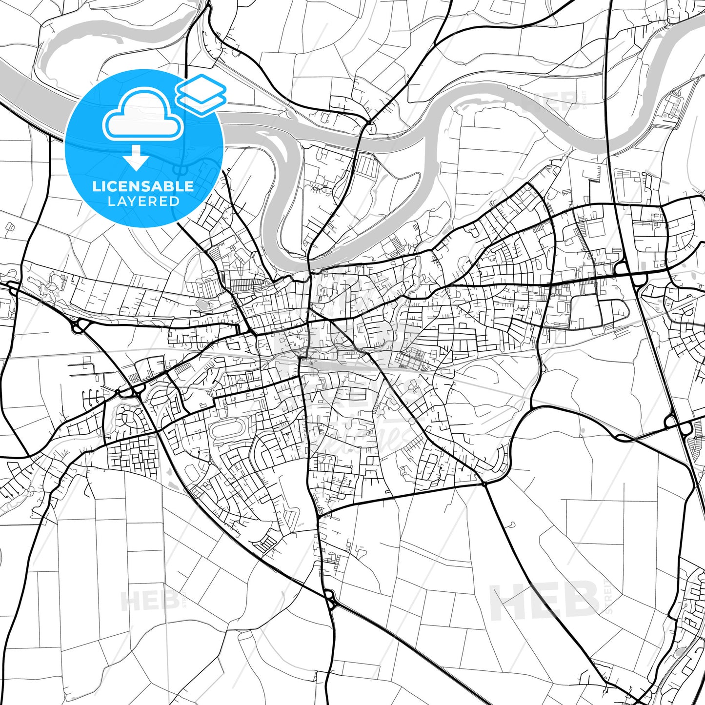 Layered PDF map of Straubing, Bavaria, Germany