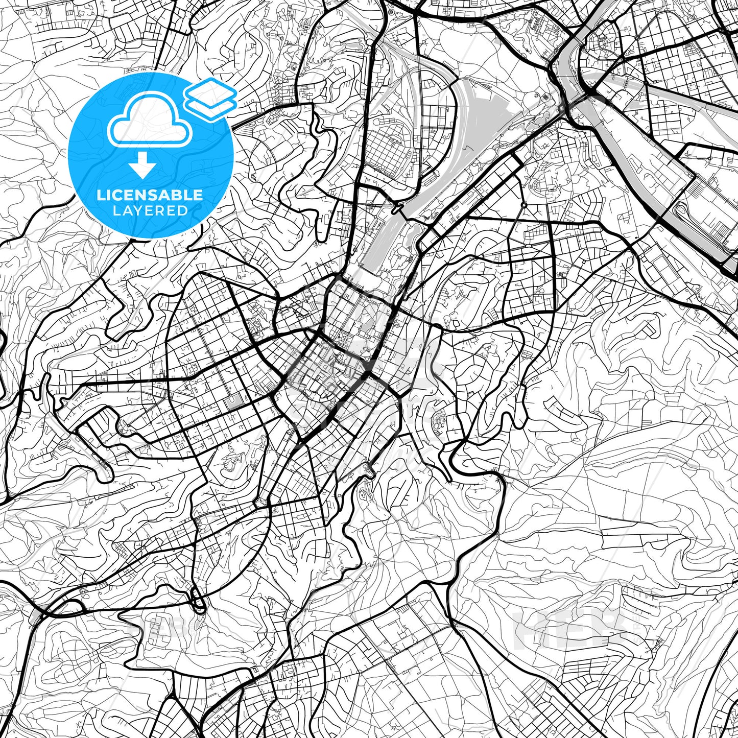 Layered PDF map of Stuttgart, Baden-Wuerttemberg, Germany