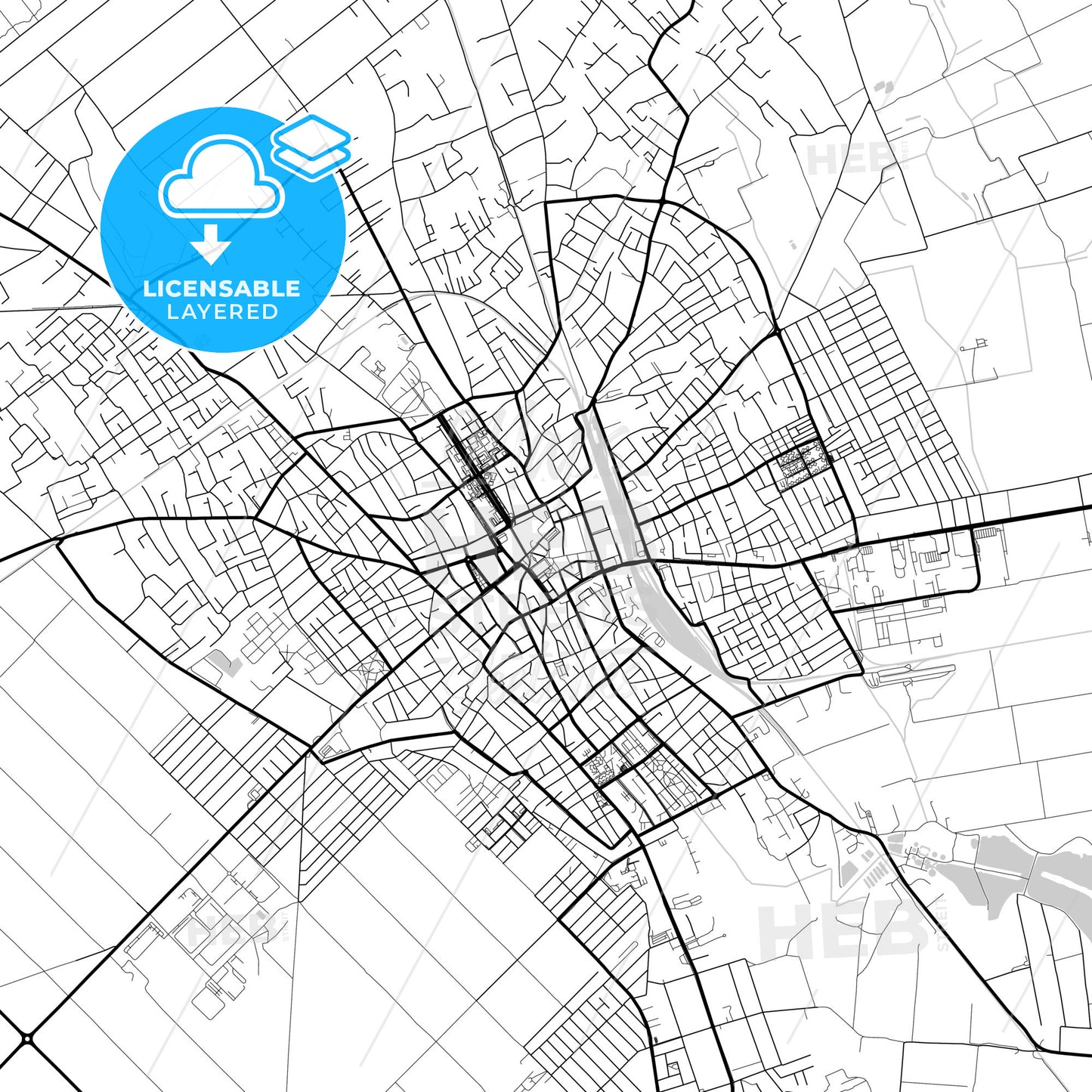 Layered PDF map of Subotica, North Bačka, Serbia