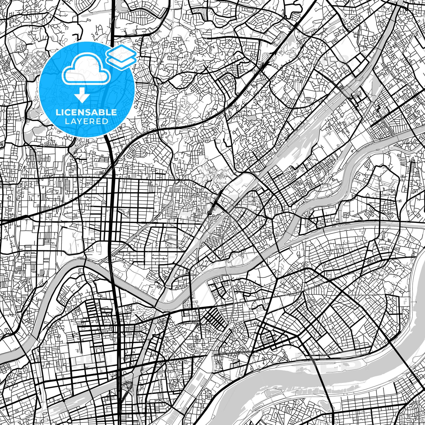 Layered PDF map of Suita, Osaka, Japan